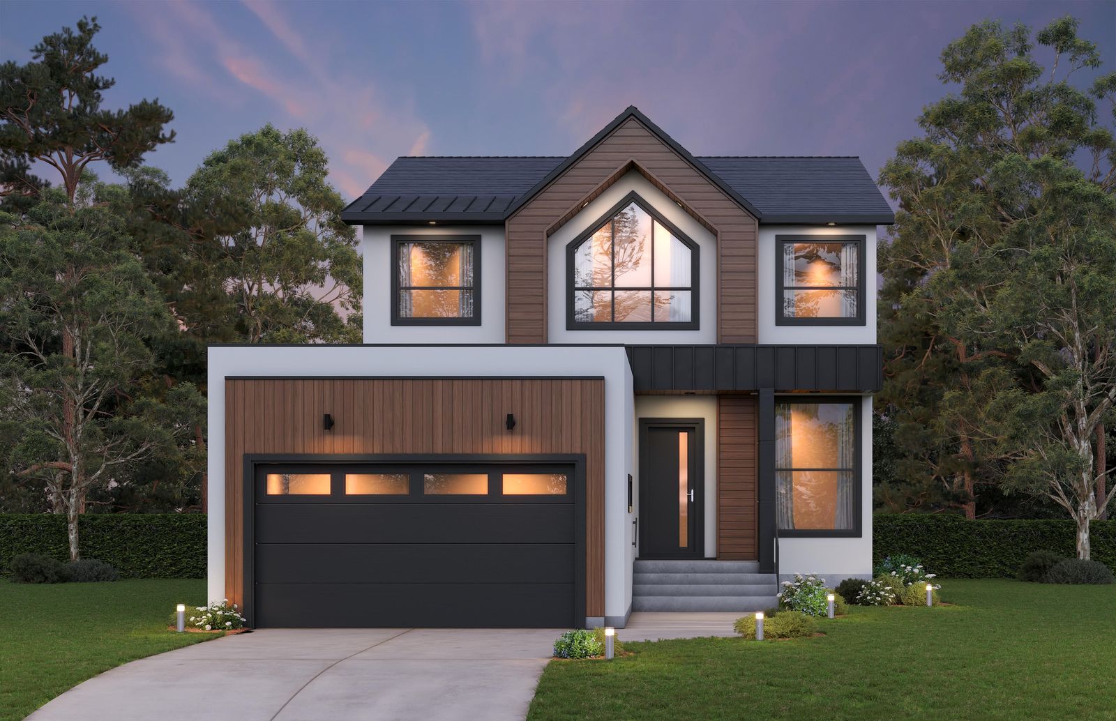 Denali B model at 249 Blossom Way, a two-storey home with wood siding, a gabled window and a double garage in Parkview Pointe, West St. Paul