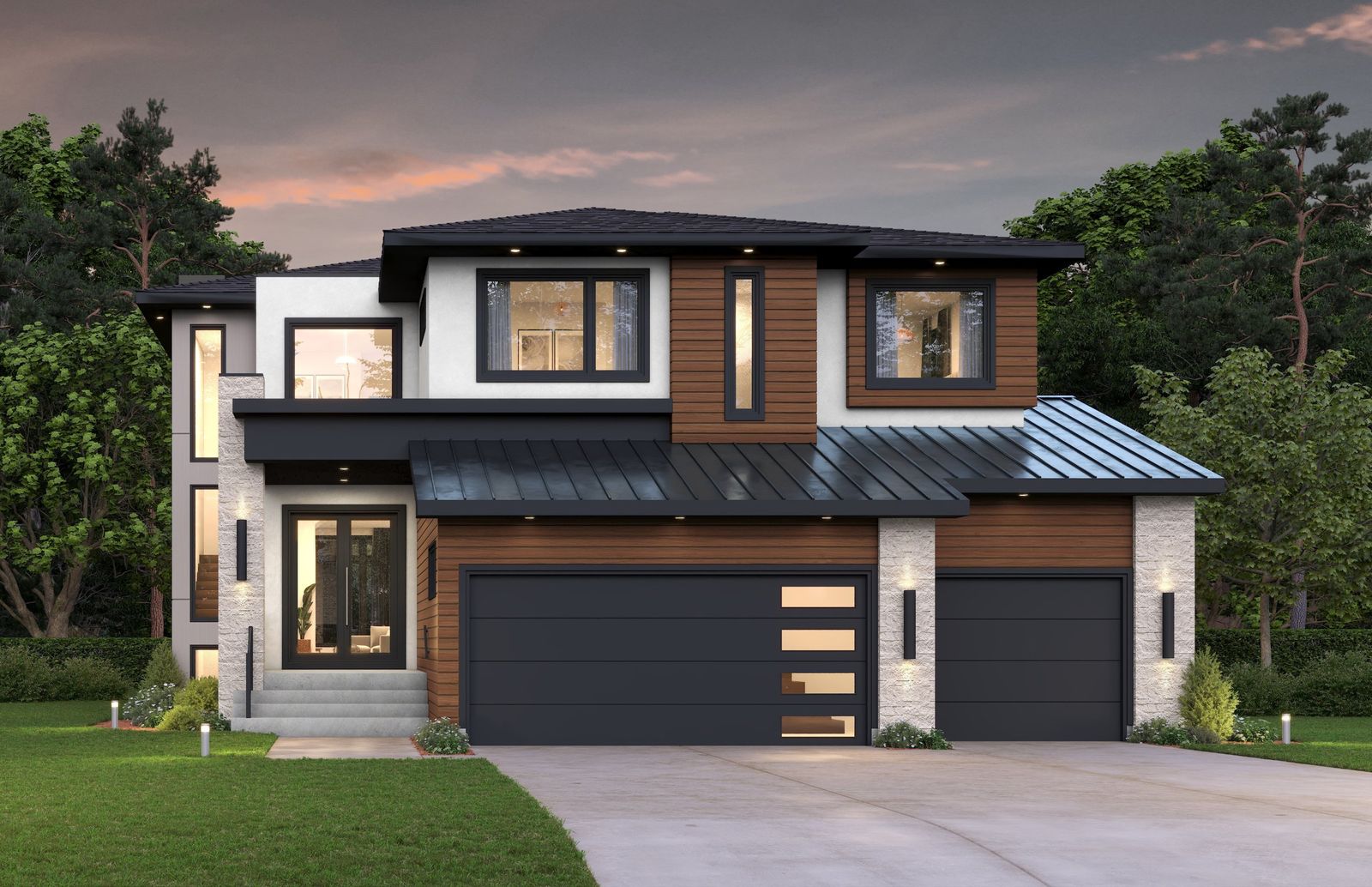 Everson A model at 1 Grove Crescent, a two-storey custom home with a triple garage in Forest Grove Estates, Headingley
