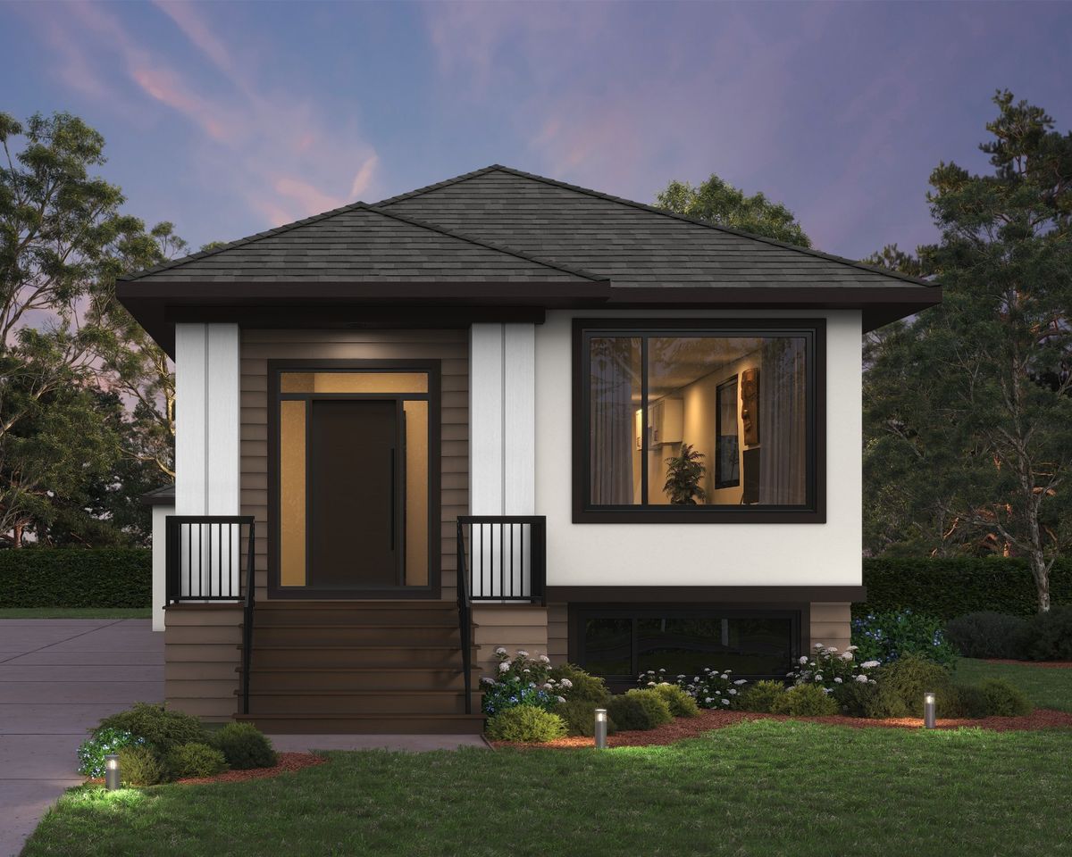 Rowan B model at 221 Varsity View Drive, a modern raised bungalow in Charleswood, Winnipeg